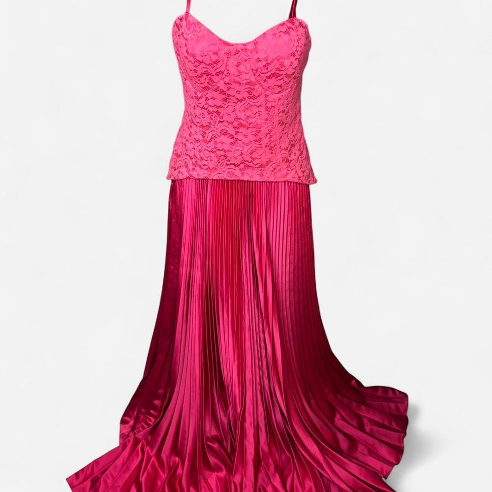 Lvs & Broner Pink Lace & Pleated Maxi Gown - Romantic Formal